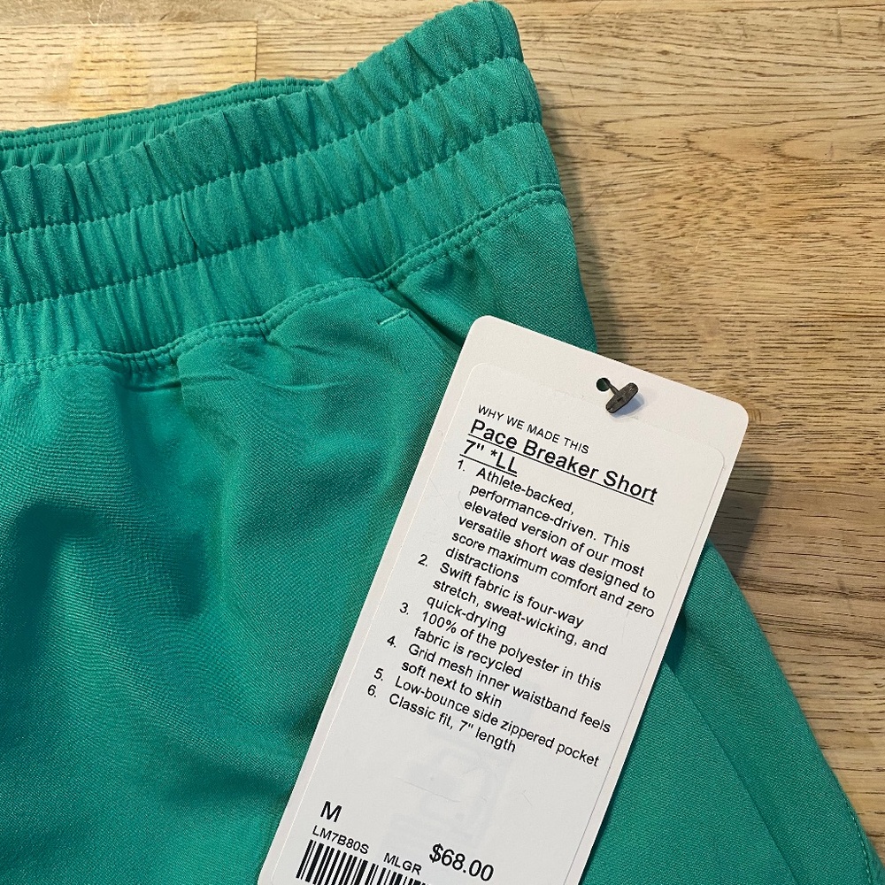 Lululemon Pace Breaker Short 7in Linerless - Maldives Green